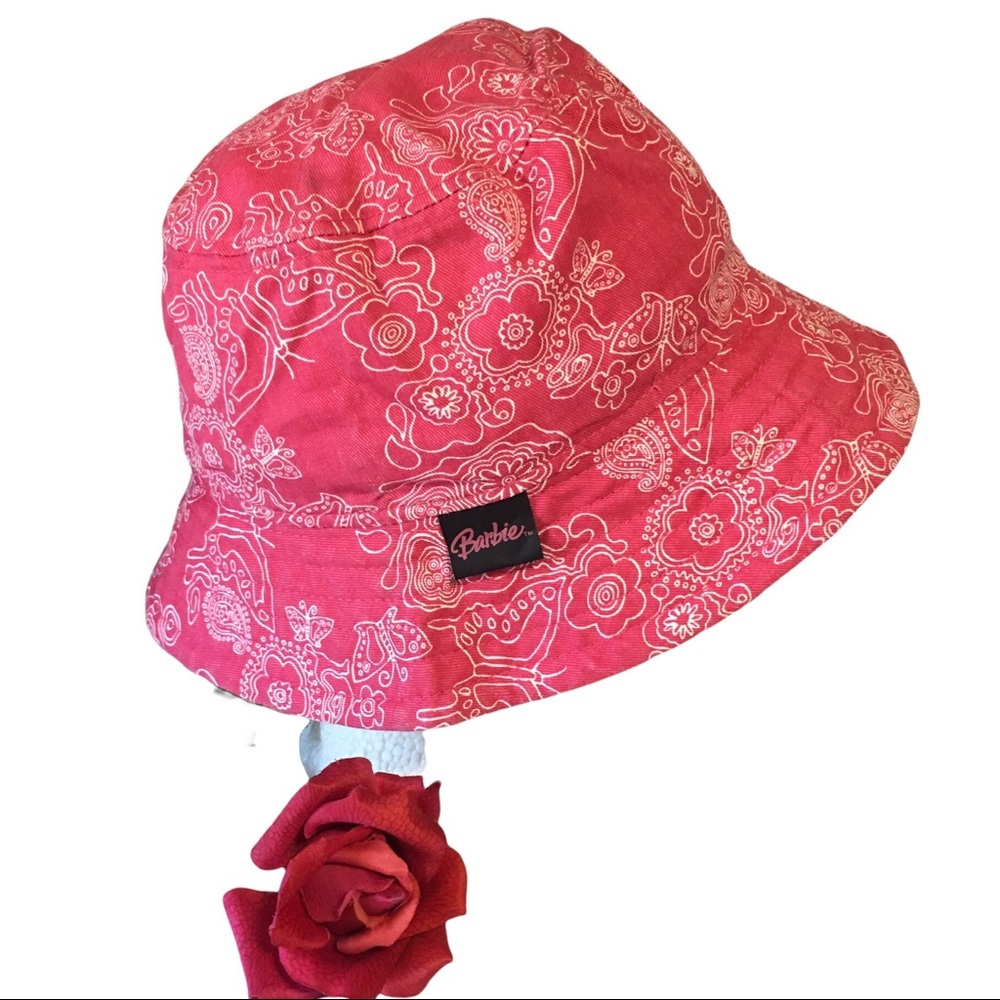 Sun Fuchsia Pink  Floral hat  Barbie pink & white NWOT